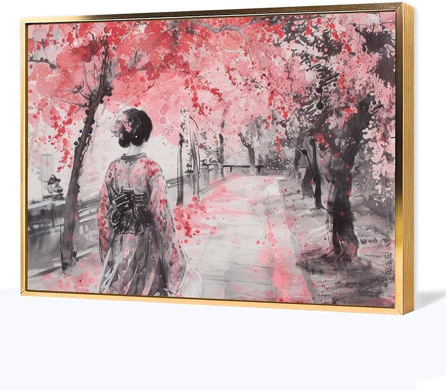 Amazon.co.jp: 絵画 桜の木の下で女性の後ろ姿 アートパネル ポスター