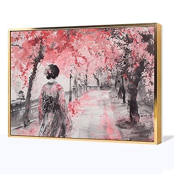 Amazon.co.jp: 絵画 桜の木の下で女性の後ろ姿 アートパネル