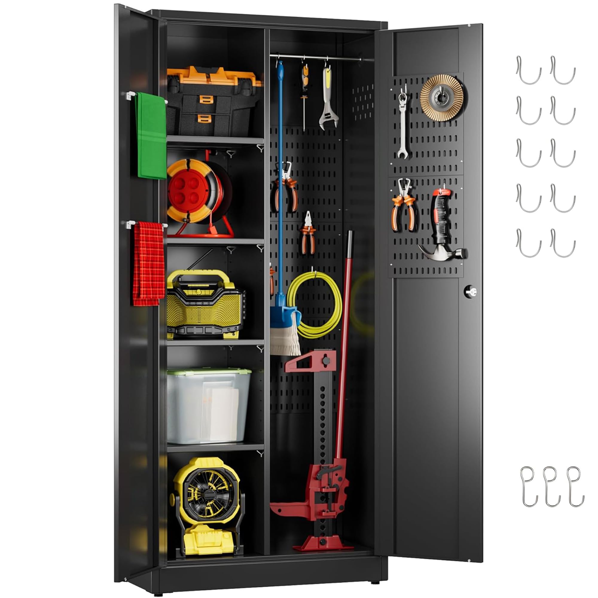 Aobabo Broom Closet Storage Cabinet, Lockable Garage Storage Cabinet for Home Garage, 61.61" H×27.55" W×13.77" D, Assembly Required, Black