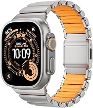 Titanium Strap Compatible with Apple Watch Bands Ultra 3/2/1 49mm 46/45/44mm Men Women, Luxury Double Layer Titanium and Silicone Bracelet with Magnetic Closure for iWatch Series 11 10 SE 9 8 7 6 5 4