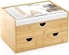 Wisuce Desk Organizer with Drawers - Bamboo Desktop Organizer Storage-Natural Wood Desk Drawers Organizer for Bills, Office Supplies, Cosmetics, Seals No Assembly Required 3 Drawers(top-bottom