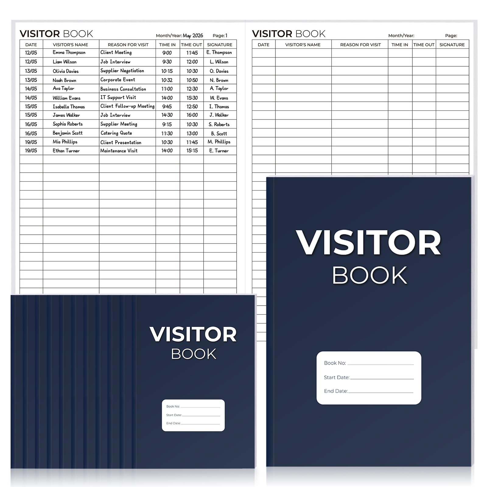 12PCS Visitor Log Book Visitors Book Sign in and Out 8.3 × 11.7in Visitors Register 64 Page with 2112 Entry Spaces Guest Address Book 80 GSM Paper for Business Office School Events Blue