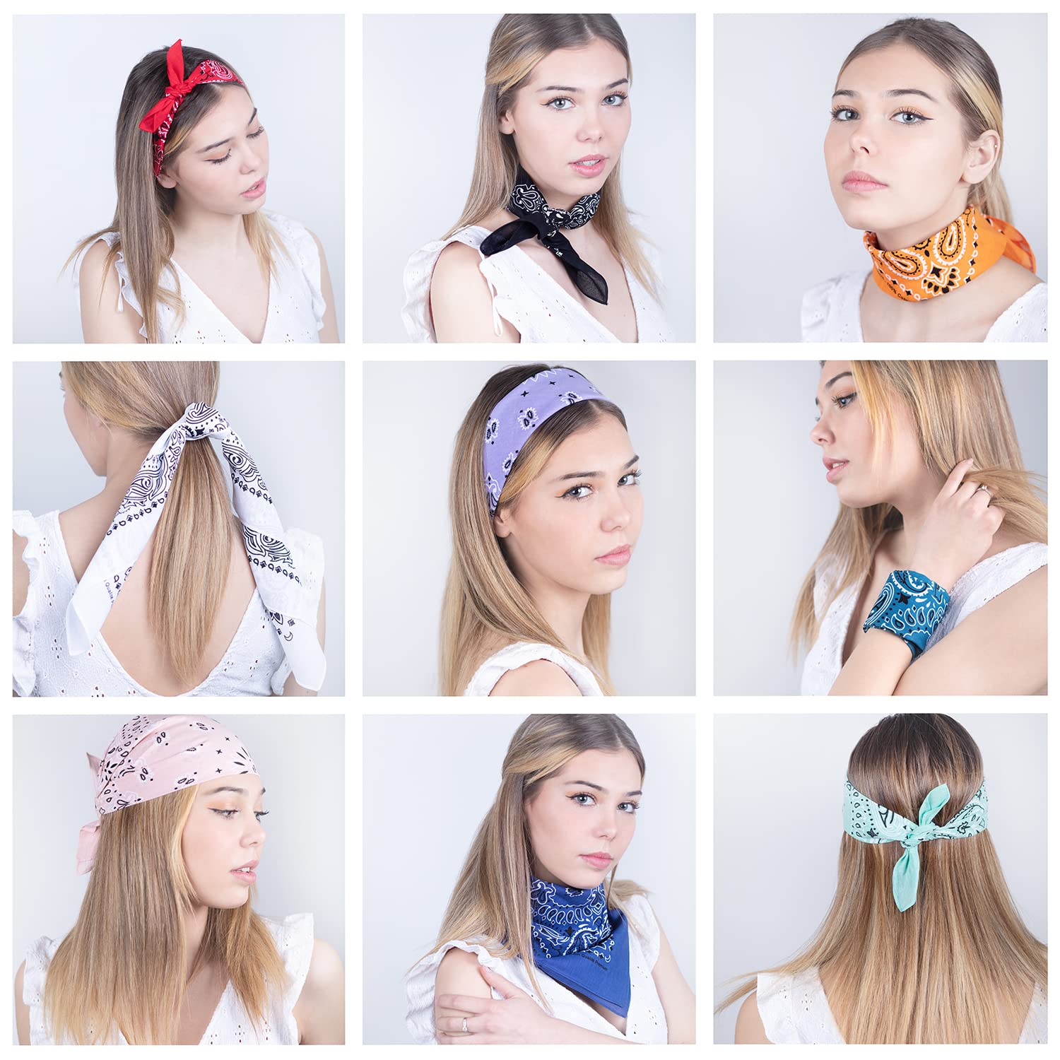 Paquete de Bandanas 100% Algodón Estampado Paisley 20 Colores Exclusivos