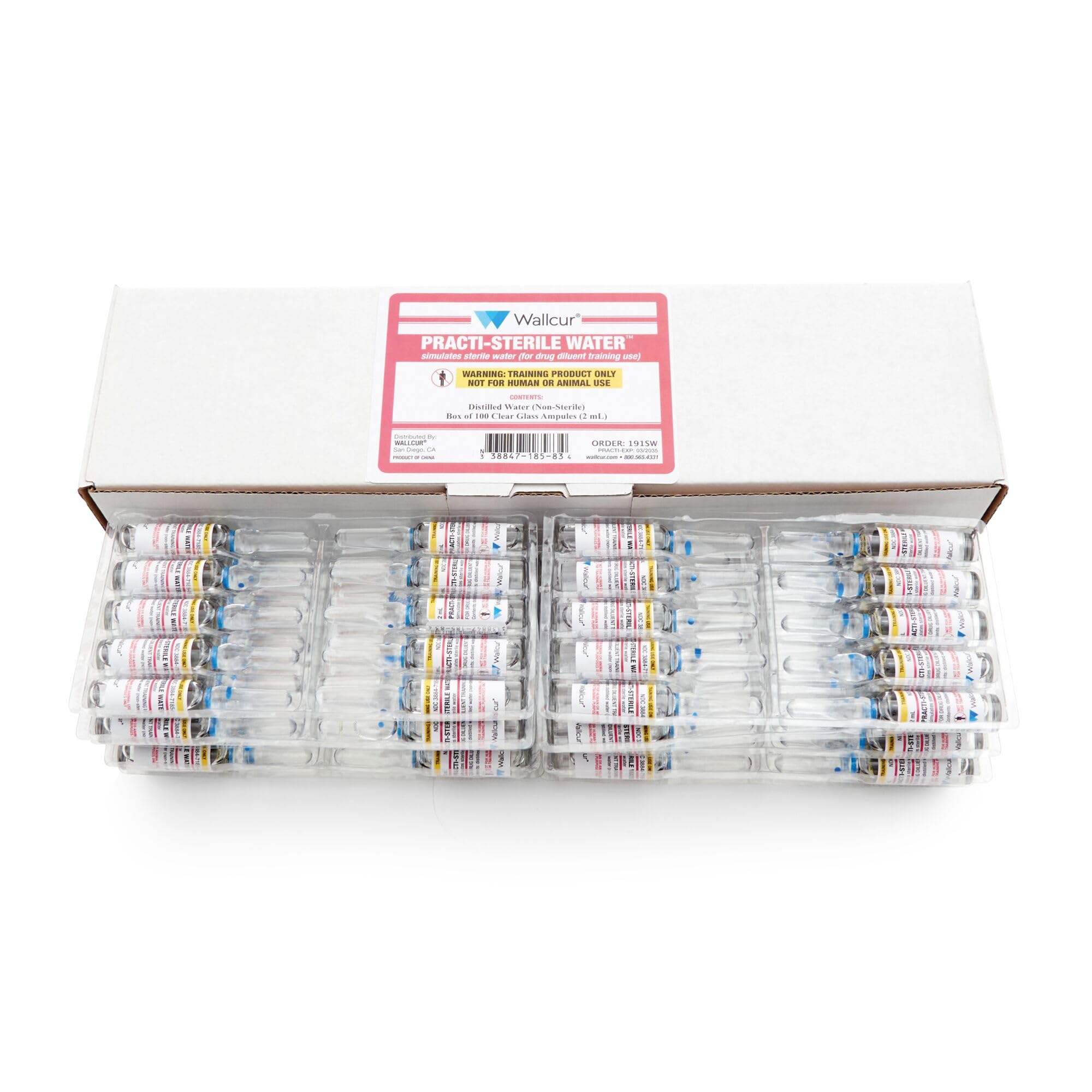 Practi-Eau Stérile 2mL Ampoule (Lot de 100) – Produit simulé pour la formation médicale