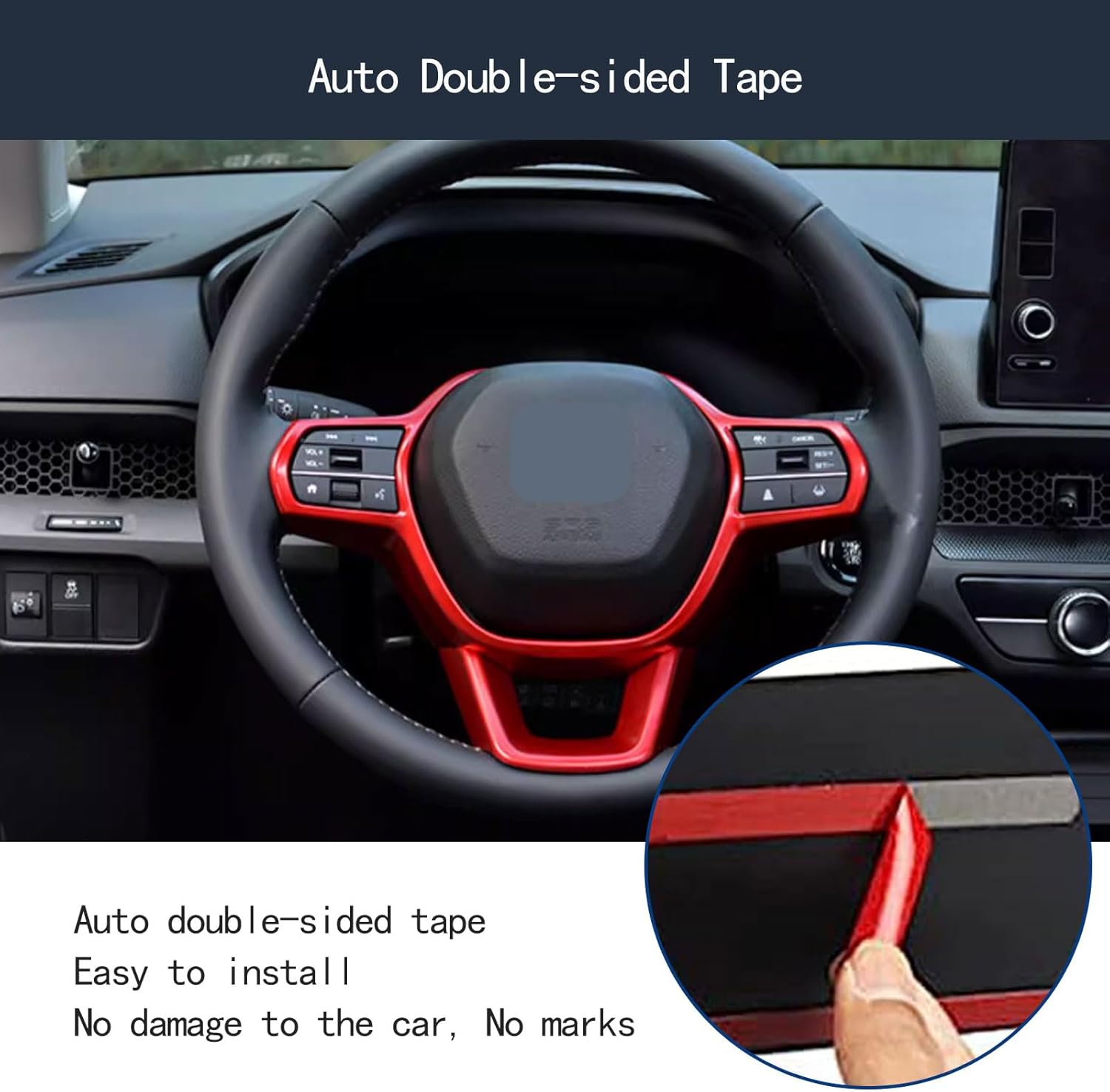 Steering Wheel Surround Frame Cover Trim Compatible with Honda Accord 2023 2024 Interior Car Accessories ABS 1PC(Red)
