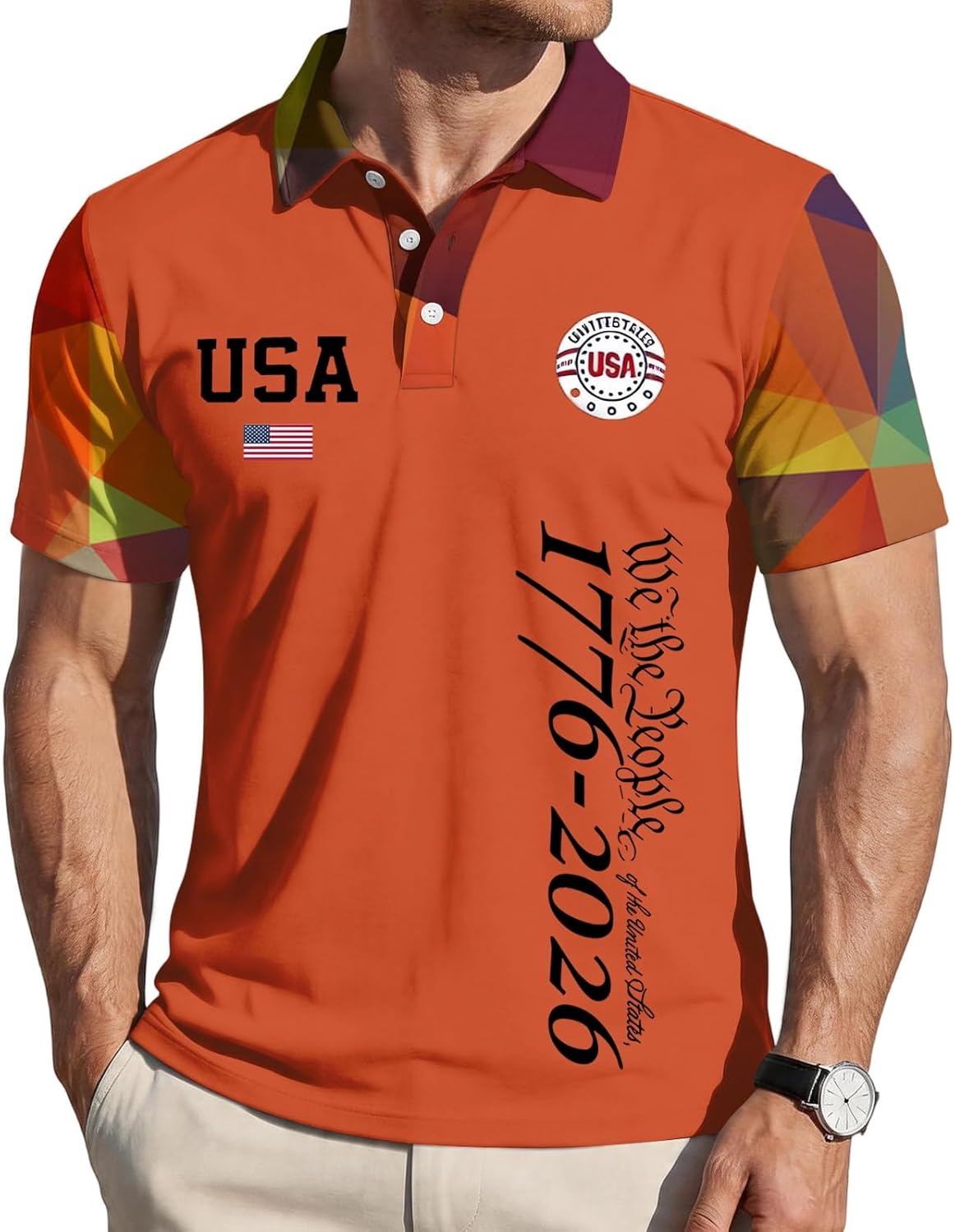 Ymosrh Men's Polo Shirt Short Sleeve USA Flag Print Performance Athletic Workout Patriotic Golf Shirts, S-4XL