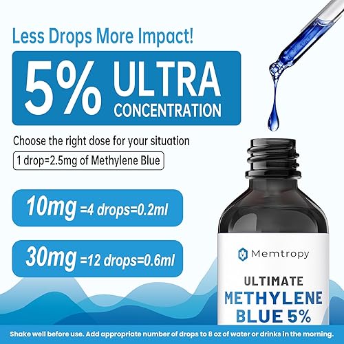 Miniatura 3 de Azul de metileno grado farmacéutico 4.06 fl oz (4.1 fl oz), suplemento de pureza del 99% para humanos, sin formaldehído, sin alcohol, botella de