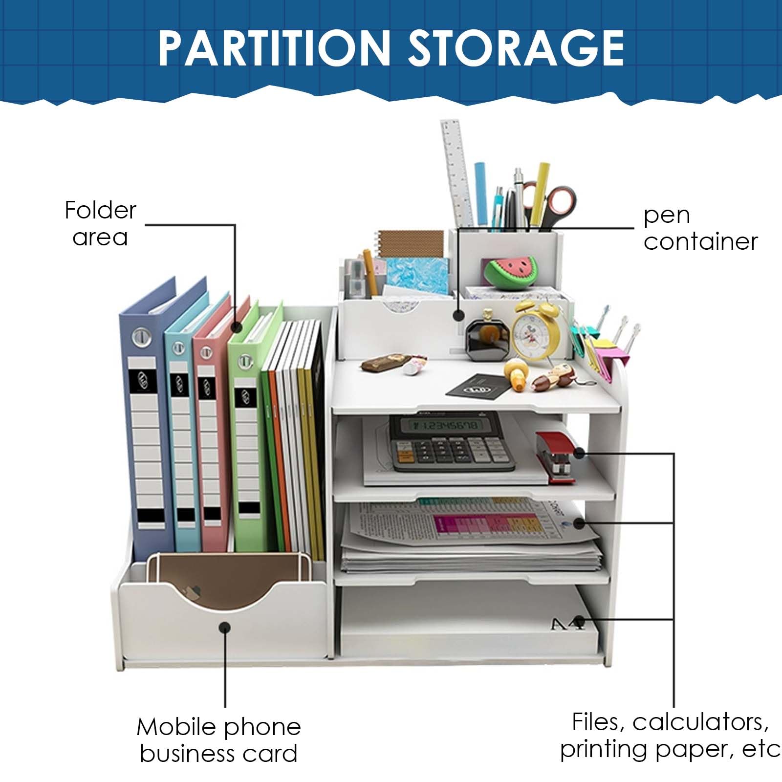 Organizador de Escritorio de Madera – Estante de Almacenamiento para Archivos A4 con Organizador de Documentos de Oficina, Ideal para Bandejas de Archivo de Papel en el Hogar