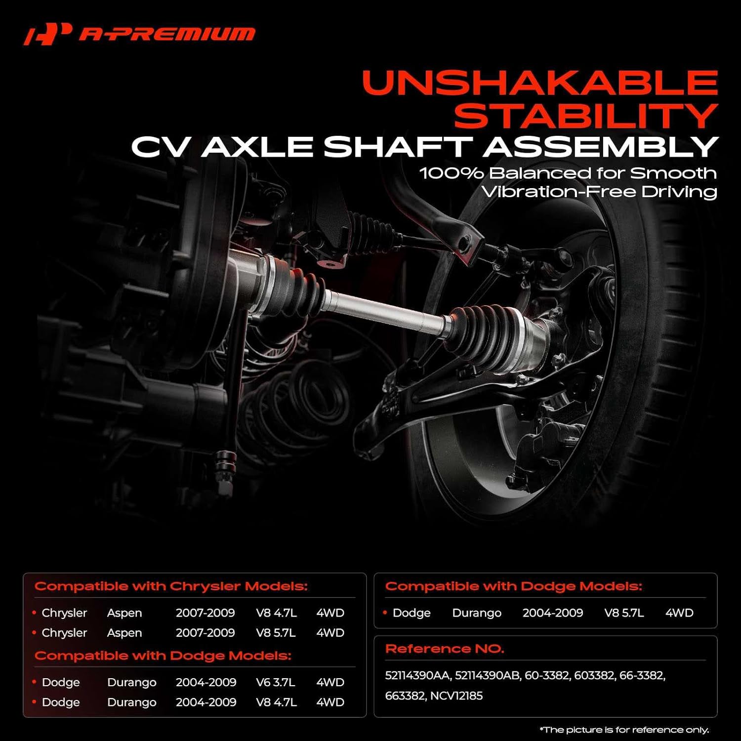 A-Premium CV Axle Shaft Assembly Compatible with Dodge & Chrysler Models - Durango 2004-2009, Aspen 2007-2009, 4WD - Front Left or Right, Replace# 52114390AA, 52114390AB