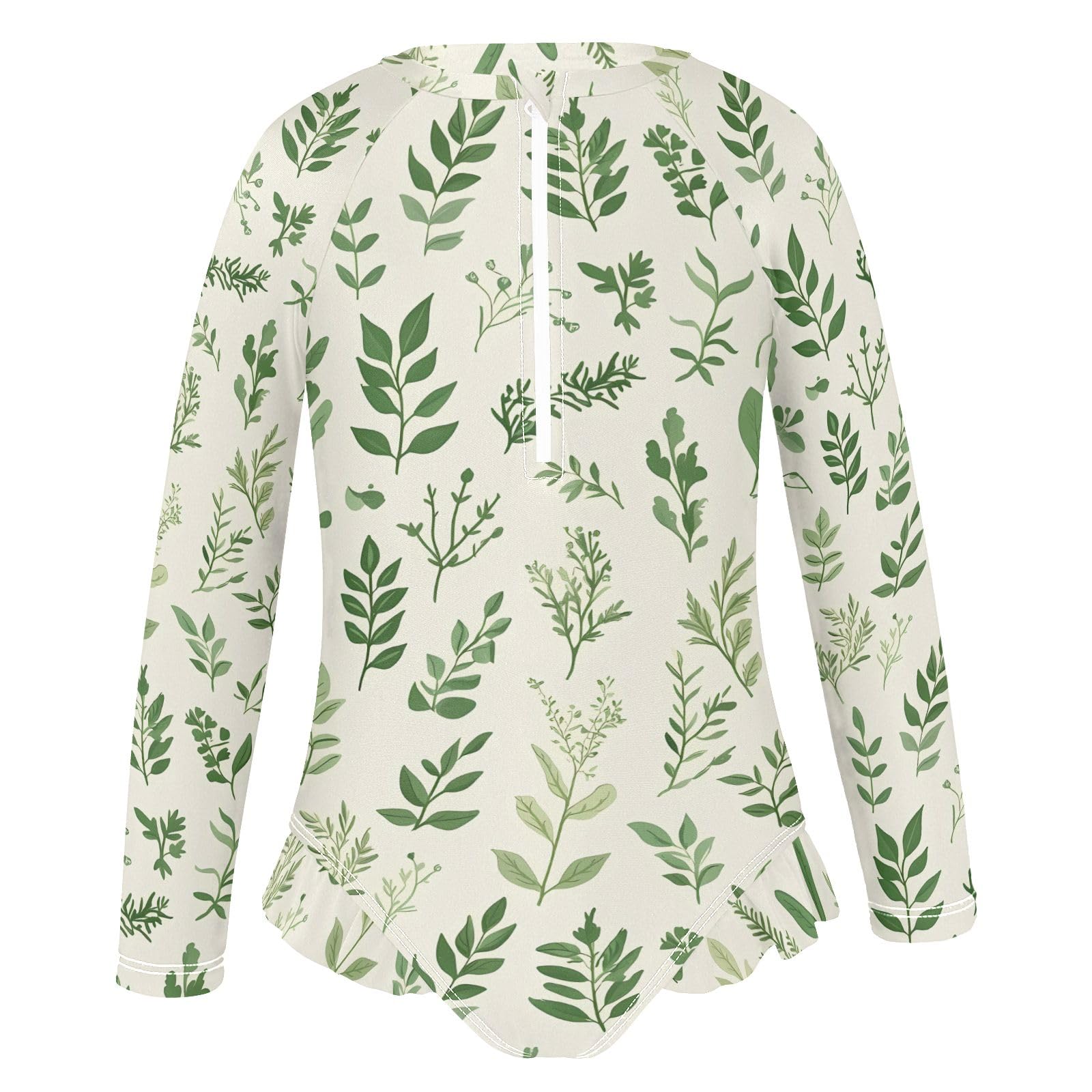 ALAZA Swimsuit for Girls Long Sleeve Rashguard Bathing Suit Herbs Light Yellow Quick Dry 4T