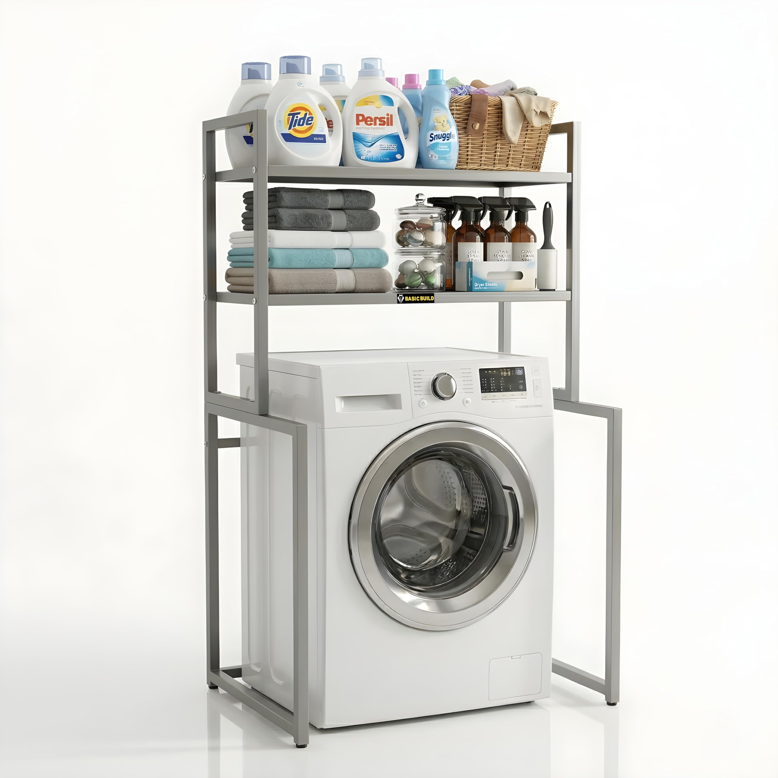 Washing Machine Stand with Storage Shelf | Heavy Duty Laundry Organizer Rack for Front Load Washing Machine | Multi-Purpose Metal Laundry Storage Stand, Space Saving Utility Rack-image-43