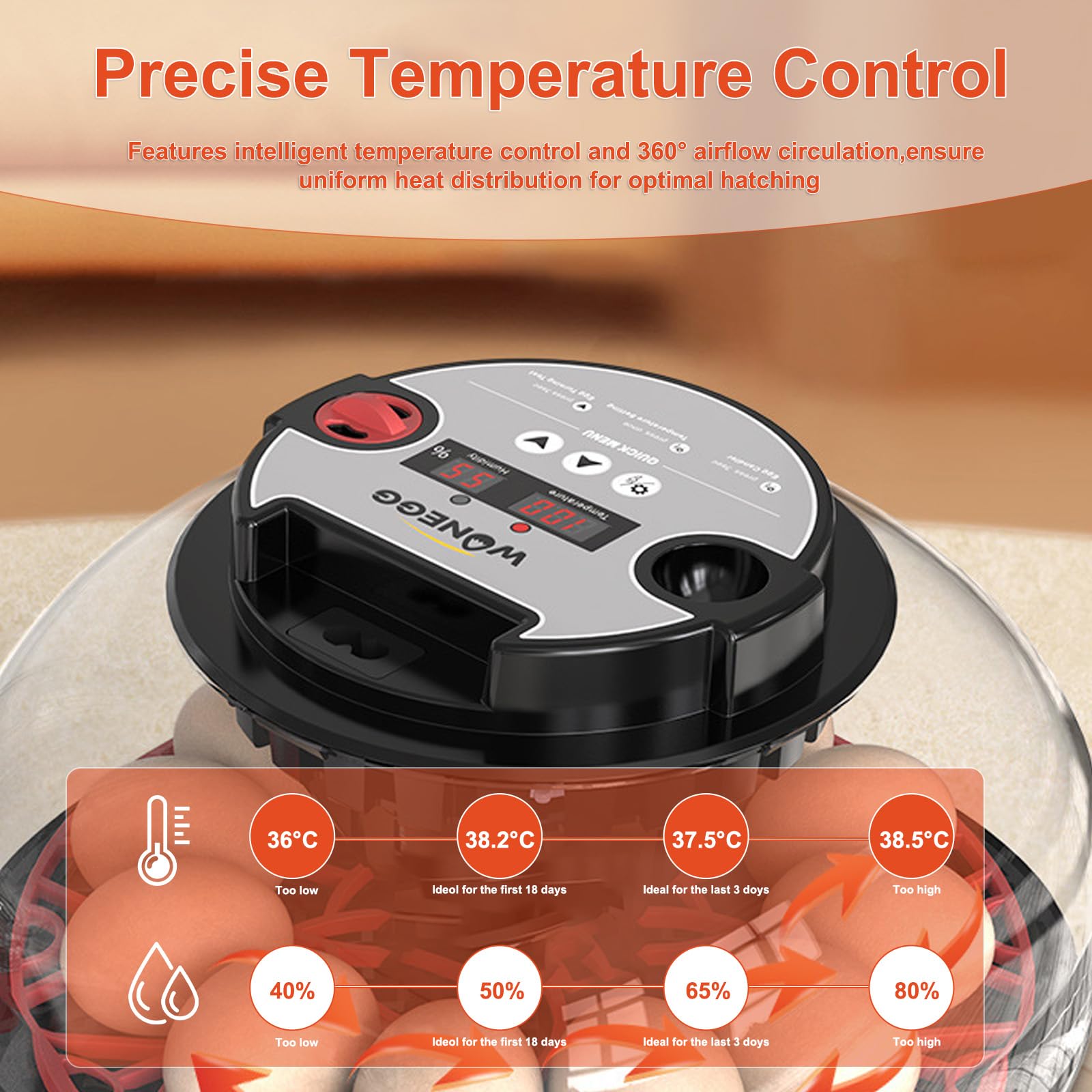 Incubatrice automatica per uova, 12 incubatrici per uova da cova con tornitore automatico e display dell'umidità, incubatrice a 360 visualizzazioni per polli, anatre, oche, quaglie