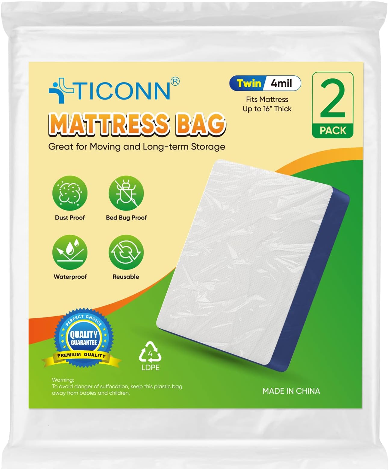 Hulsky Crib Mattress Storage Bag 4 Mil Heavy Duty Crib