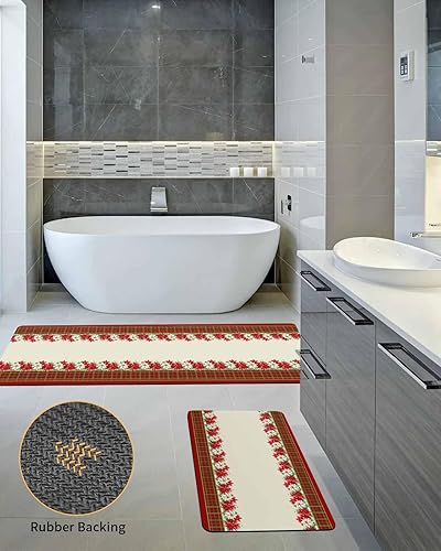 Miniatura 5 de Tapete de baño de flor de pascua de Navidad para bañera, antideslizante, de secado rápido y absorbente, tierra de diatomeas, fregadero de ducha para