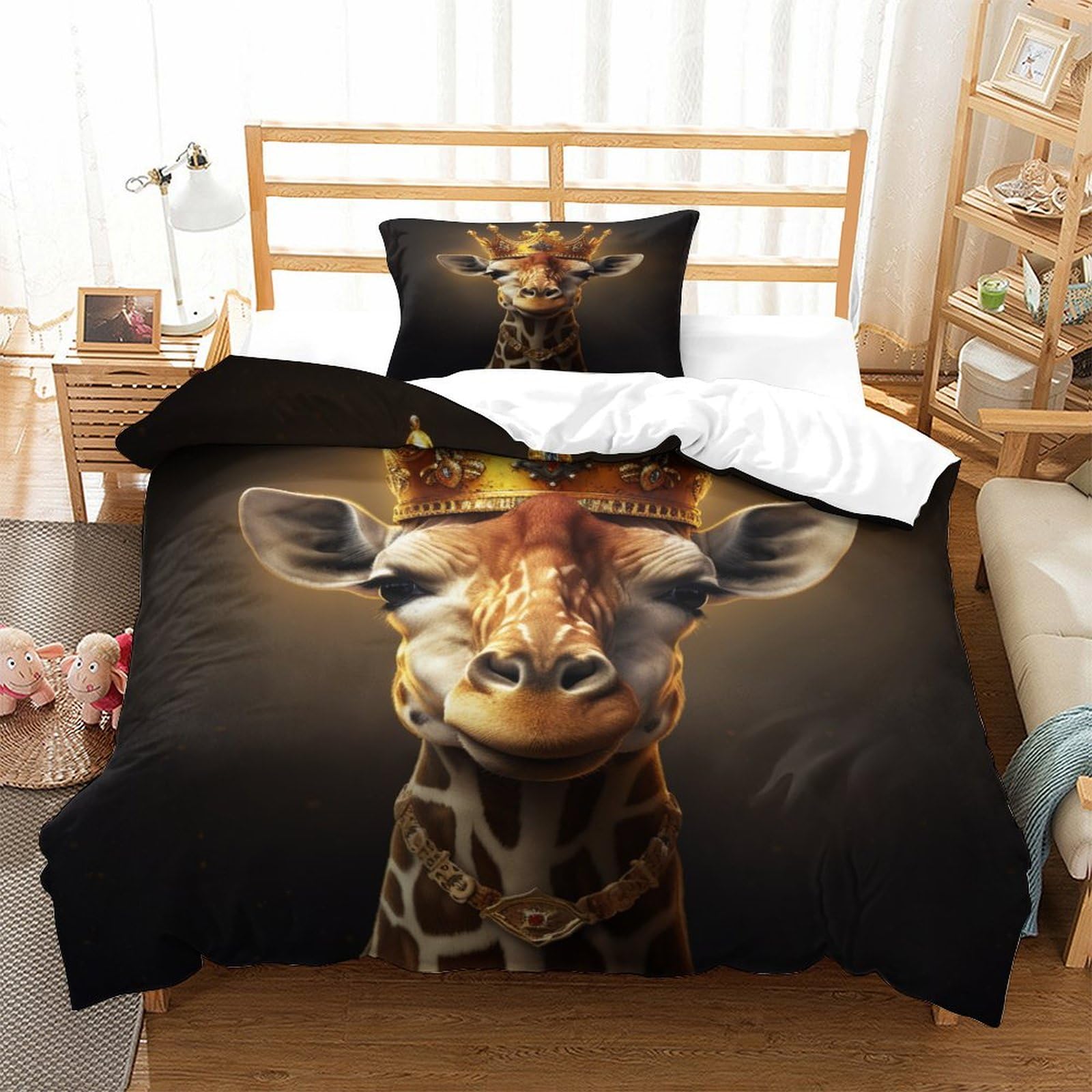 P1S9U7W5Y 3D Printed Giraffe Pattern Duvet Cover Set 3pcs Microfiber Giraffe Bedding Set Single