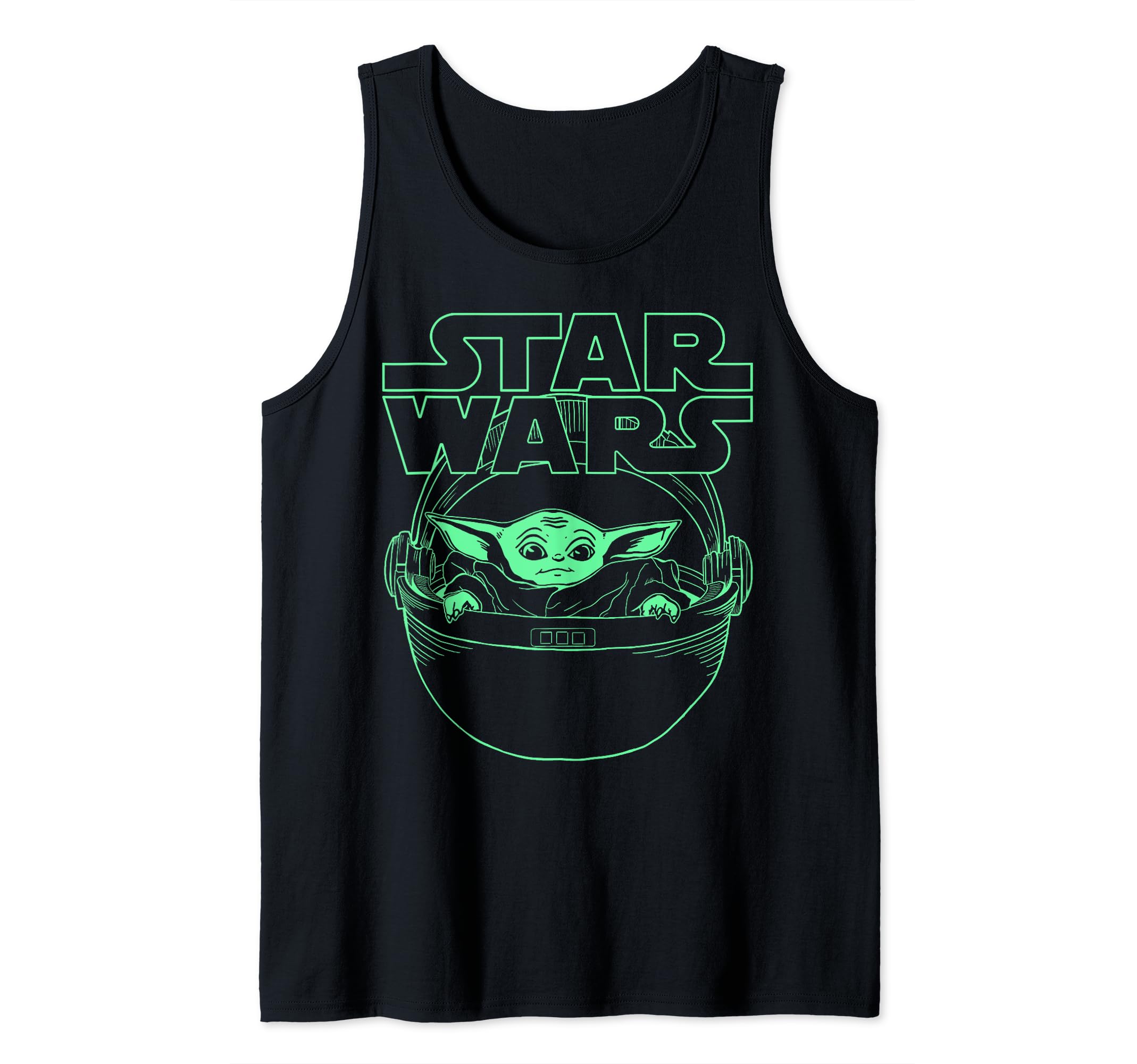 Star Wars The Mandalorian The Child Neon Line Art Tank Top, Black