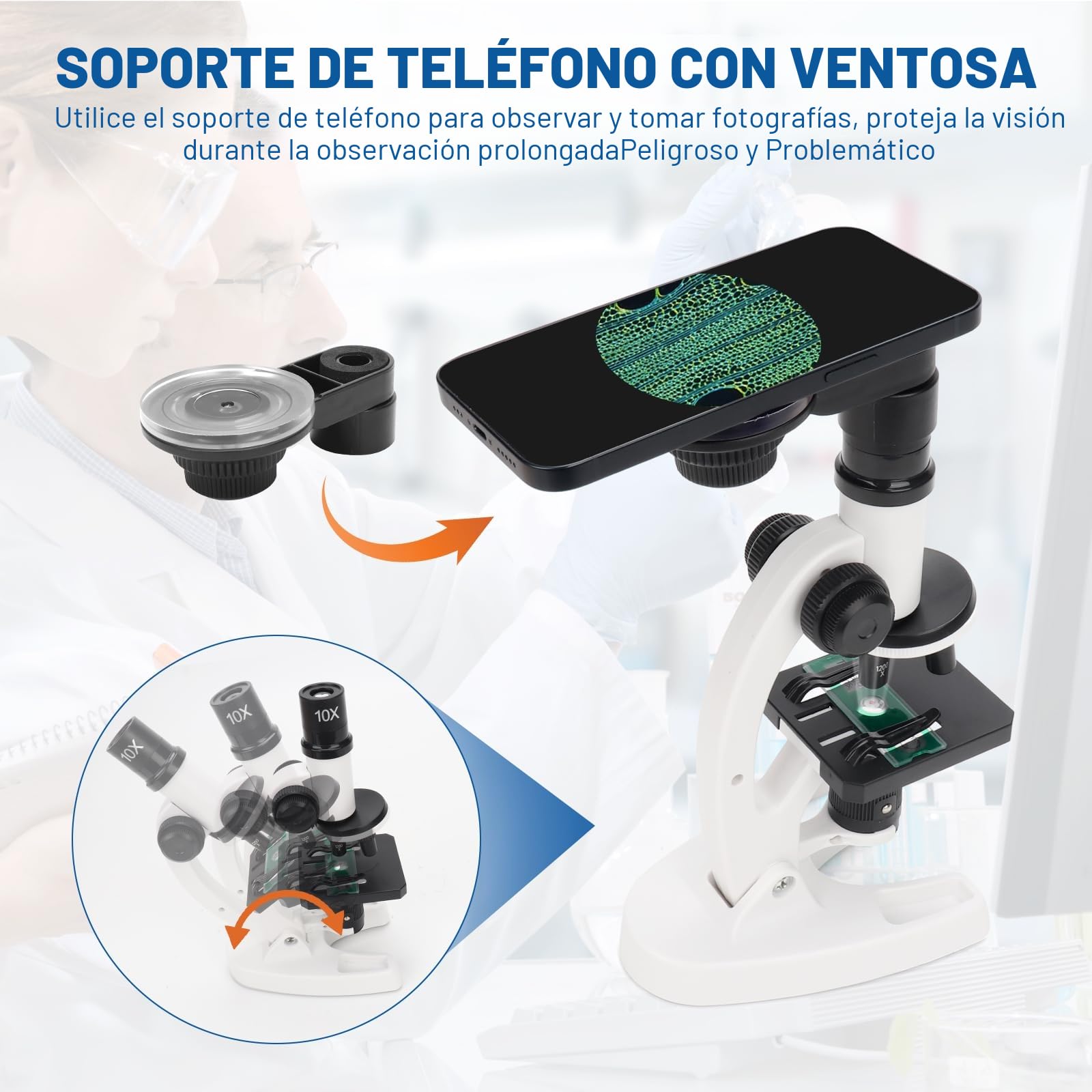 Microscopio para Niños Principiantes, 300X-1200X Microscopio Profesional con Iluminación LED y Soporte, Microscope for Kids Experimentos Científicos, Ciencia para Niños, Ccasa, Escuela, Laboratorio