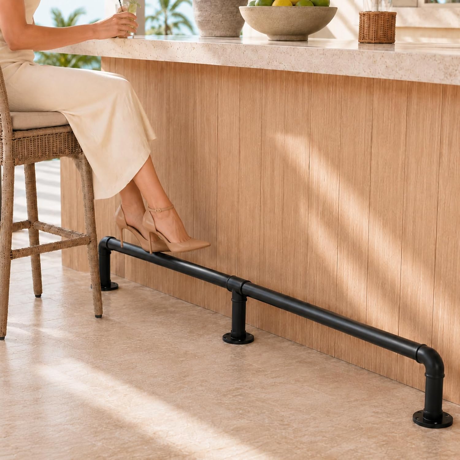 4FT Bar Foot Rail Kit, Single Piece Foot Railing, Floor Standing Bar Foot Rest with Heavy Duty Brackets, Matte Black Metal Foot Railing System for Bar, Kitchen Island, Coffee Bar, Restaurant