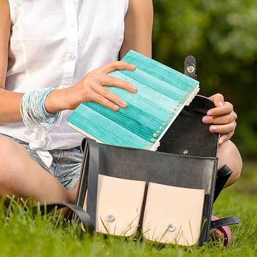 Miniatura 7 de Angelabao Paquete de 2 cuadernos con rayas universitarias, cuaderno de espiral de madera verde turquesa, verde azulado, diario para estudiantes,