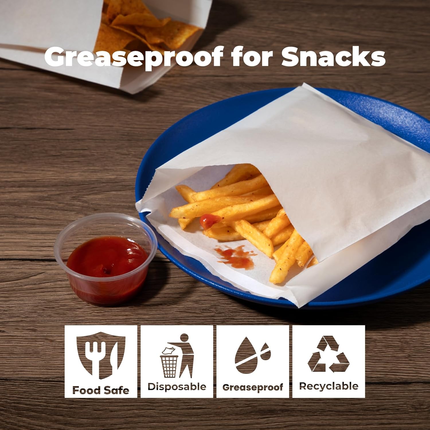 Fit Meal Prep 200 Pack Paper Sandwich Bags Sealable 7 x 6”, White Greaseproof Snack Bag, Food Grade Pastry Bag, Recyclable Small Paper Bags, Cookie Sleeves, Food Packaging for Bakery, Donut
