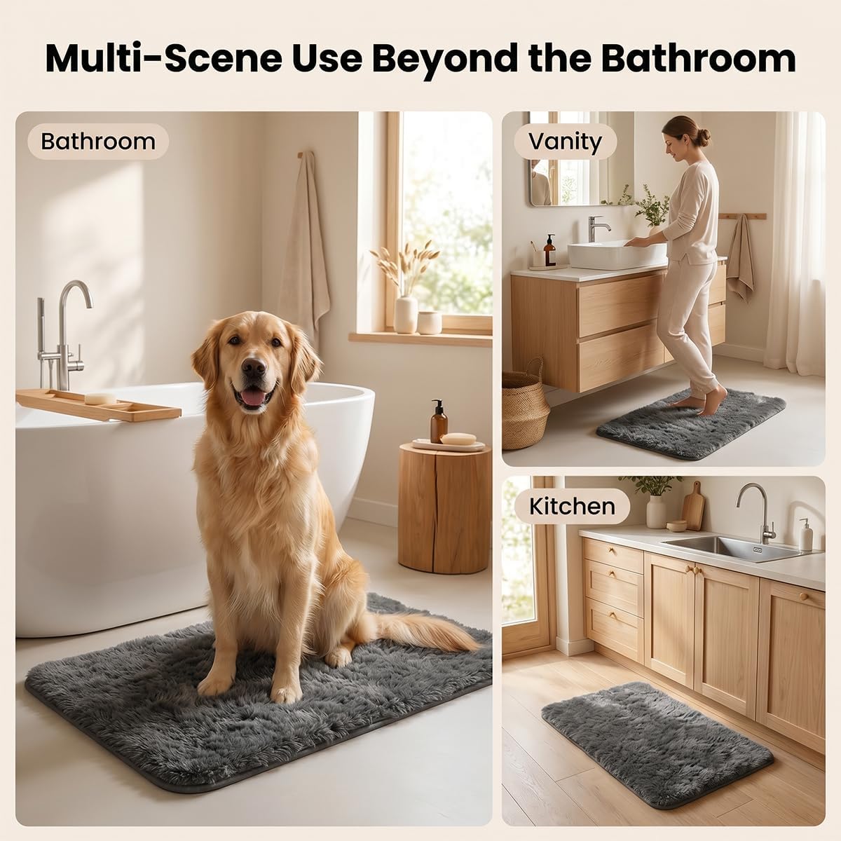 wyewye Bathroom Rugs Sets 2 Piece Bath Mat Non-Slip Mats Water Absorbent Bath Rug Floor Mats Soft Washable Shower Rug (Dark Grey, 15.7"x23.6"+19.7"x31.5")
