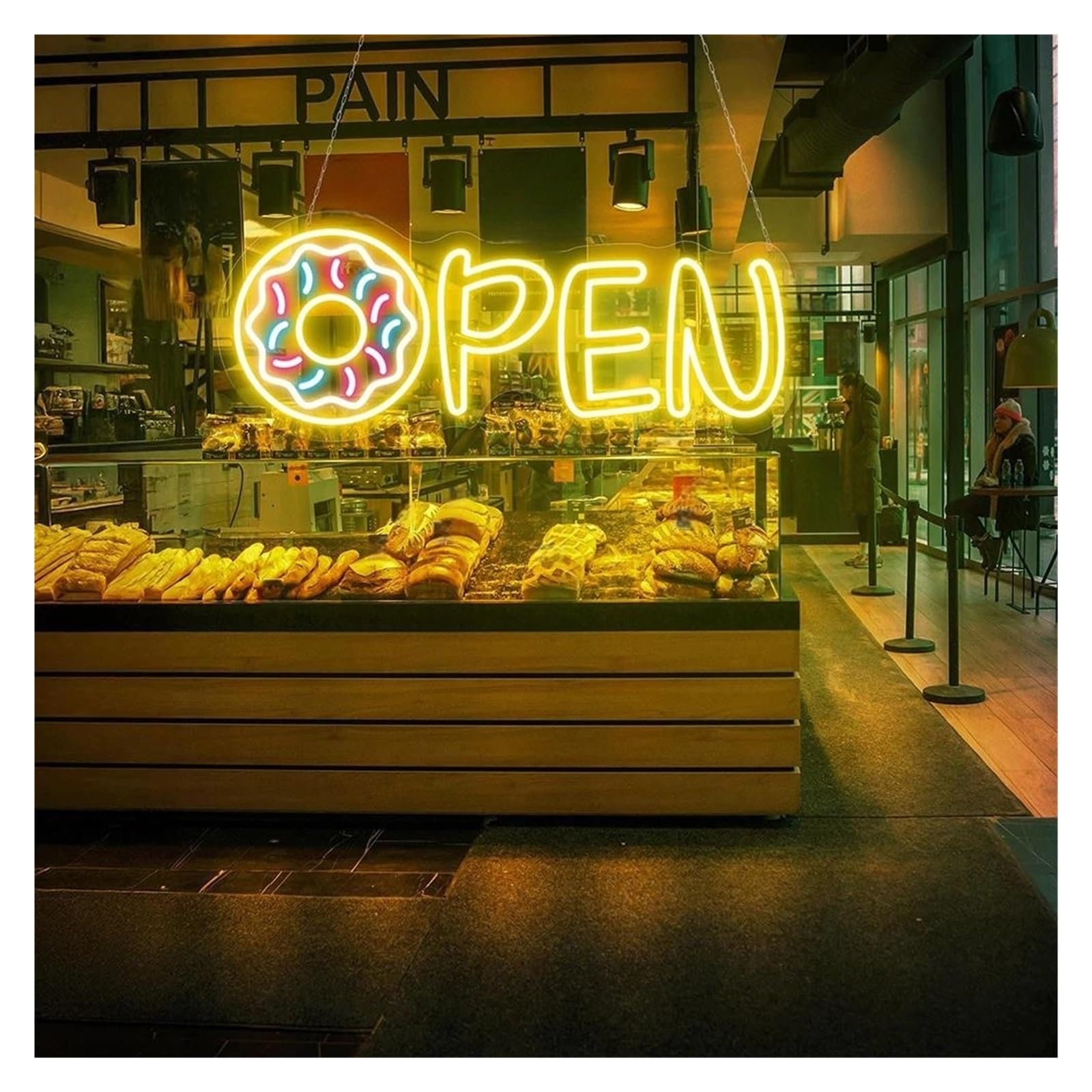 SHOUXI Sign Lamp Letter Neon Lights Donut Open Neon Sign Suitable for Donut Shop Dessert Bakery Wall Decor Light Sign(B,63.5X25CM)