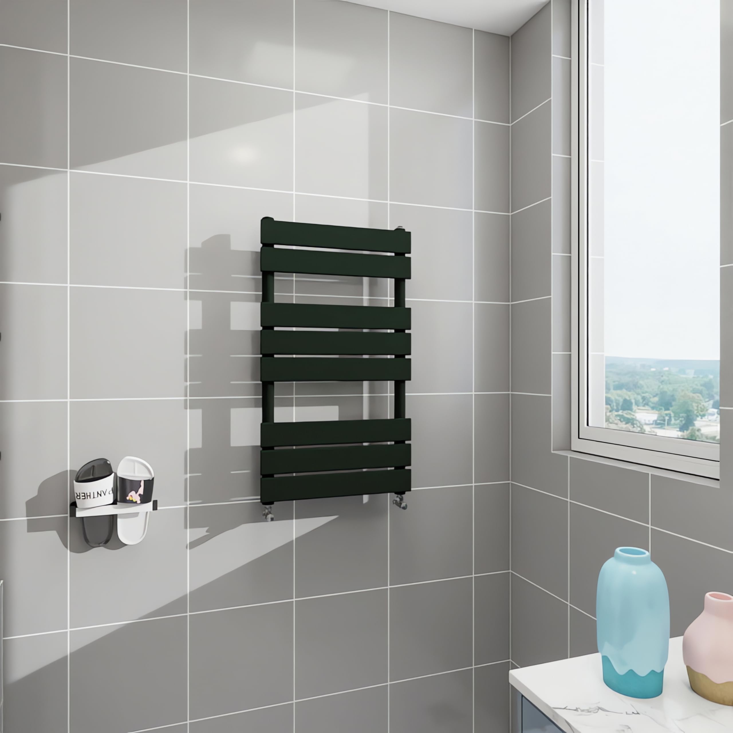 Morden Bathroom Flat Panel Heated Towel Rail Radiator,Wall Mounted Central Heating Ladder Rad 800X450mm Black