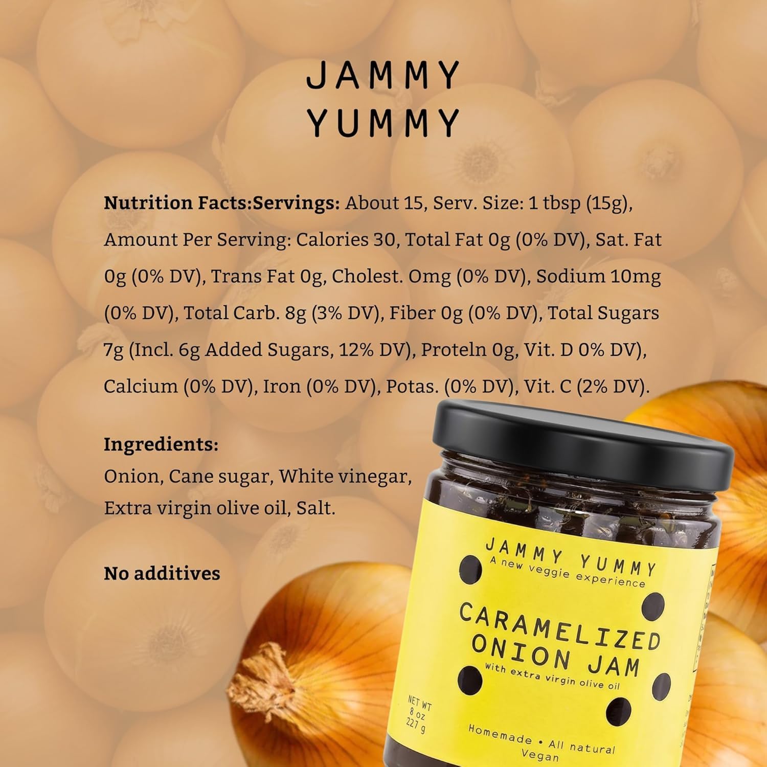 Pack of Three Jammy Yummy - Tomato Jam 7.7oz, Jalapeno Jam 7.8oz and Caramelized Onion Jam 8oz