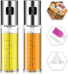 Oil Sprayer for Cooking, 2 Pack Upgraded Olive Oil Spray Bottle Mister Refillable with Scale Air Fryer Accessories for Kitchen, Salad, Baking, BBQ, Frying