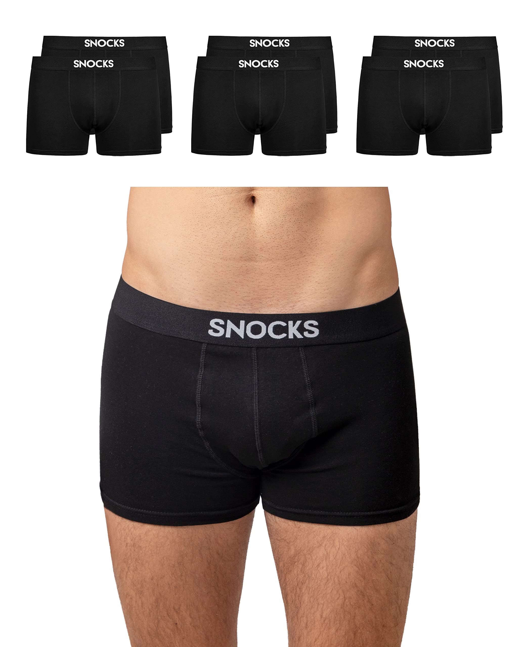 Snocks Boxer Homme Lot de 6 – Caleçon en Coton Bio Certifié GOTS – Slip Confort sans Étiquette, Ne S'enroule Pas, Ne Coupe Pas – sous Vêtement Respirant Ajustement Parfait Tailles M