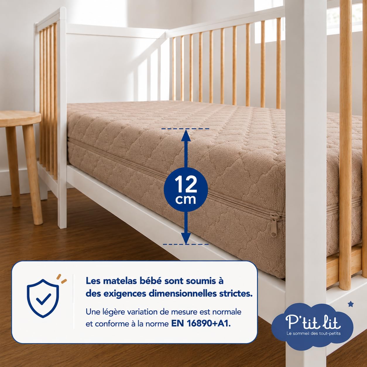 P'TIT LIT - Matelas Enfant/Bébé Coton Bio - 70x140 cm - 100% Coton : matière Naturelle d'origine Végétale - sans Traitement Chimique - Déhoussable - Oeko Tex® - Fabrication Française