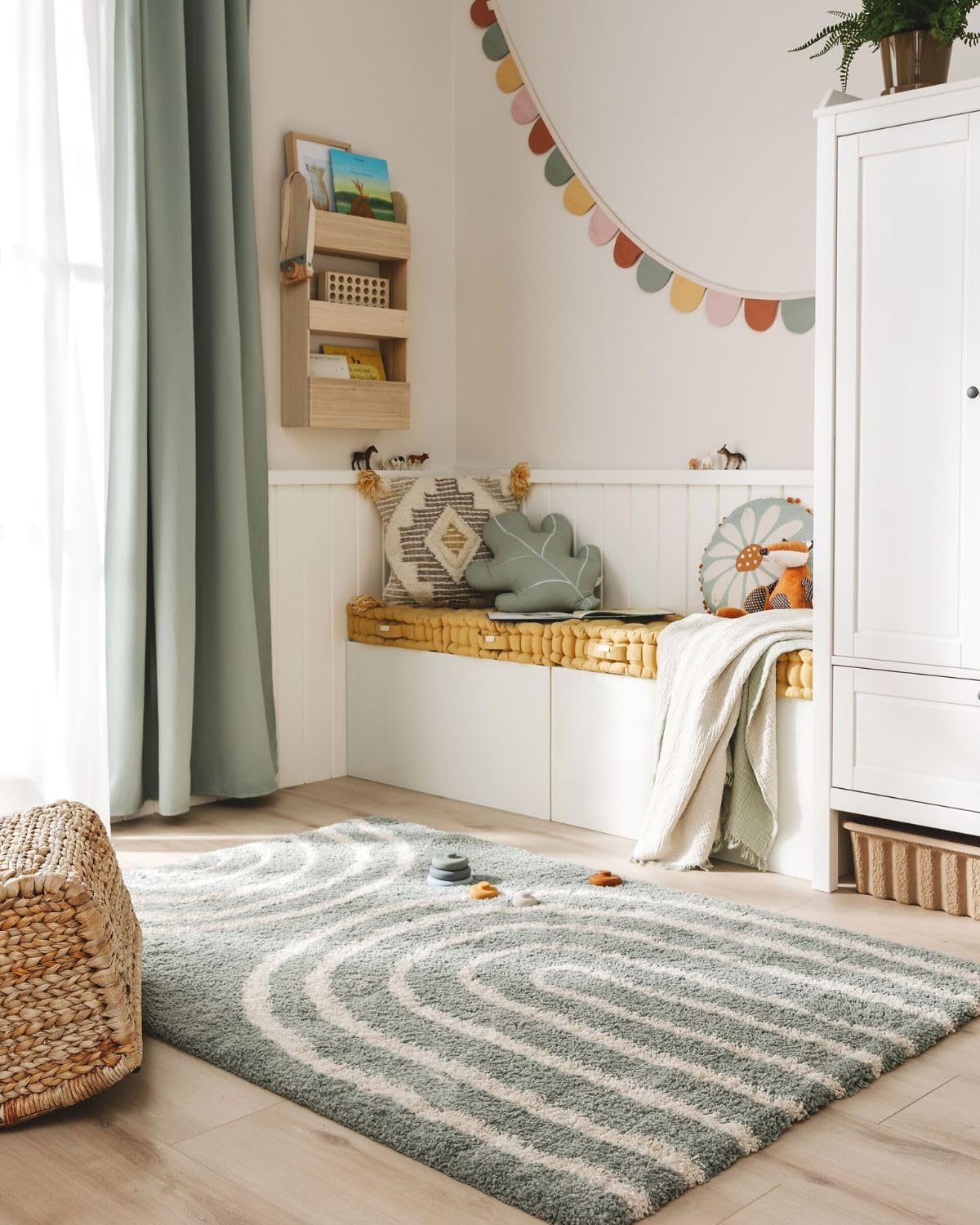 benuta Lytte Kinderteppich Gobi - Blau 80x150 cm - Kunstfaser - Rechteckig & im Style: Streifen, Scandi Living - Pflegeleicht für Kinderzimmer, Wohnzimmer, Schlafzimmer