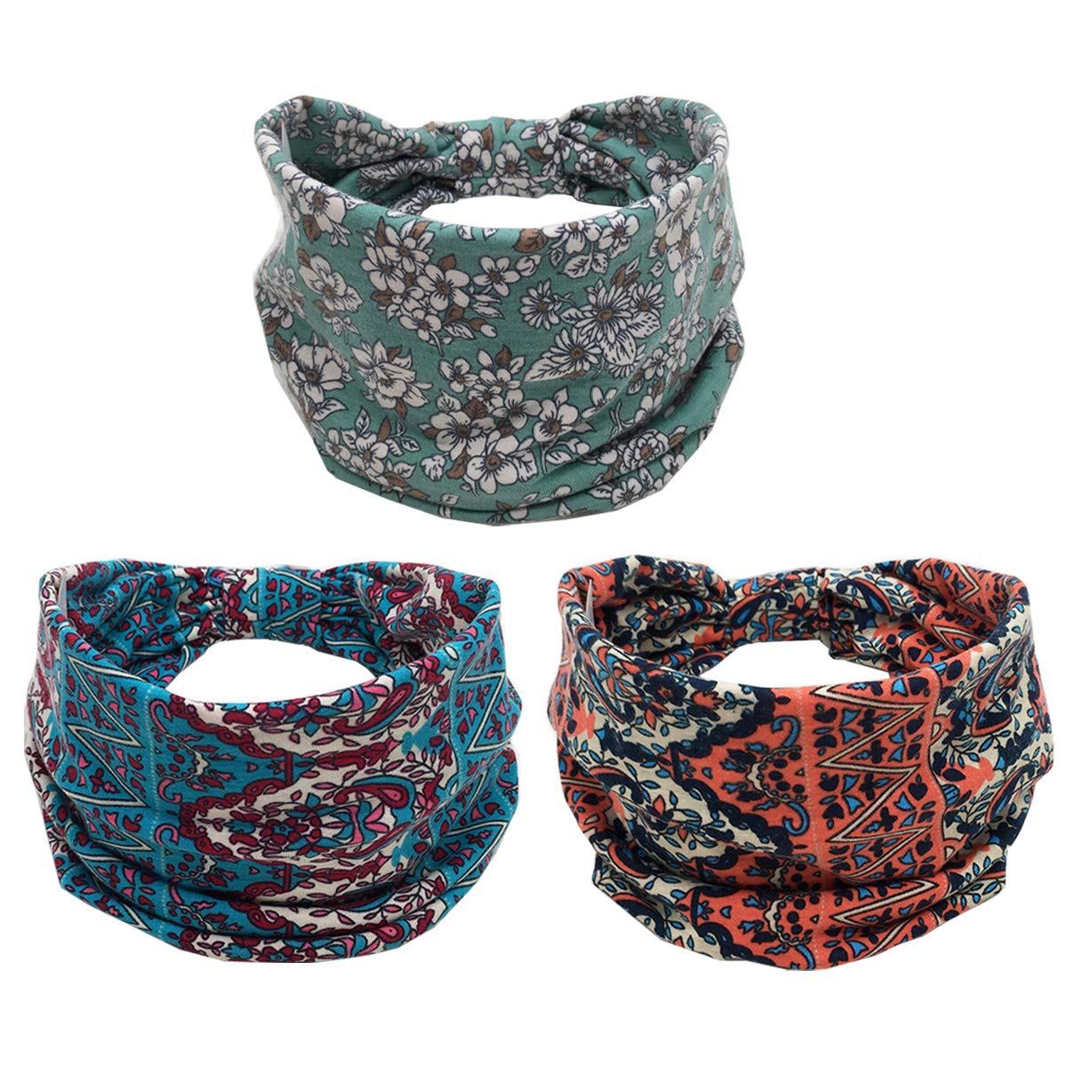 K-Elewon3 Pack Women Wide Elastic Head Wrap Headband Sports yoga Hair Band (3 Pack(A12))