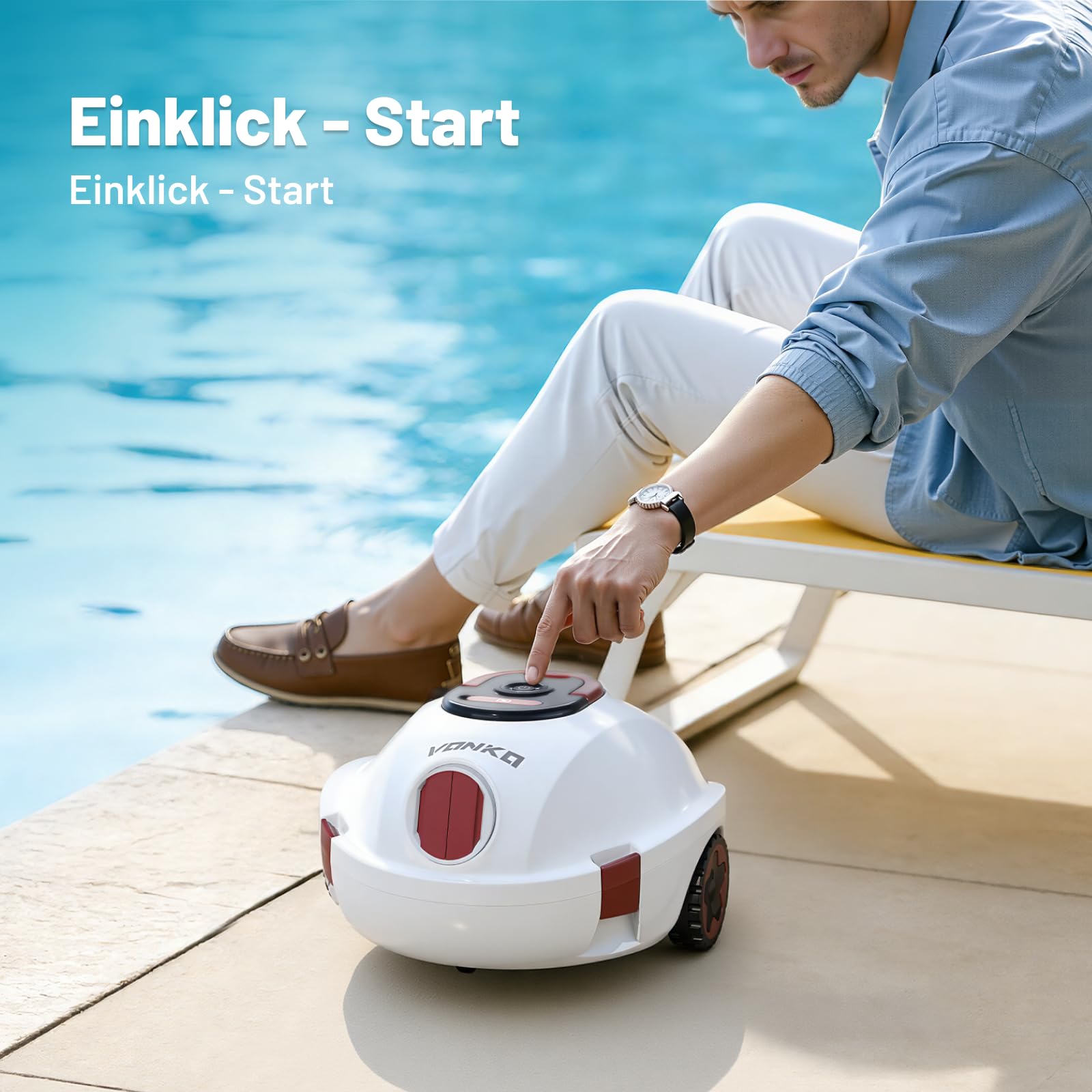 VONKO P10 Poolroboter, kabelloser Poolsauger mit Akku, 100 Min.Reinigungszeit mit Selbsteinparkfunktion, kompakter Poolreiniger Ideal für Flache Böden Pools bis zu 100㎡, Elfenbeinweiß