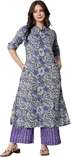 rytras Women Cotton Printed A-Line Kurta with Palazzo Pant Set Price In India