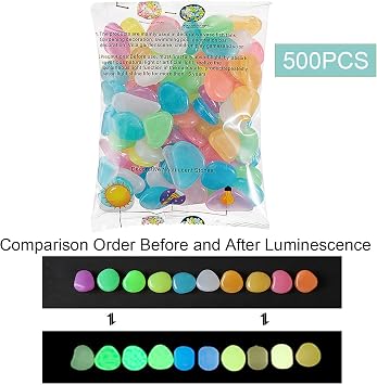 500pcs Colorful Glow Stones Glow in the Dark Stones Garden Pebbles Glitter Landscaping Garden Sidewalk Garden Decoration Aquarium Orange