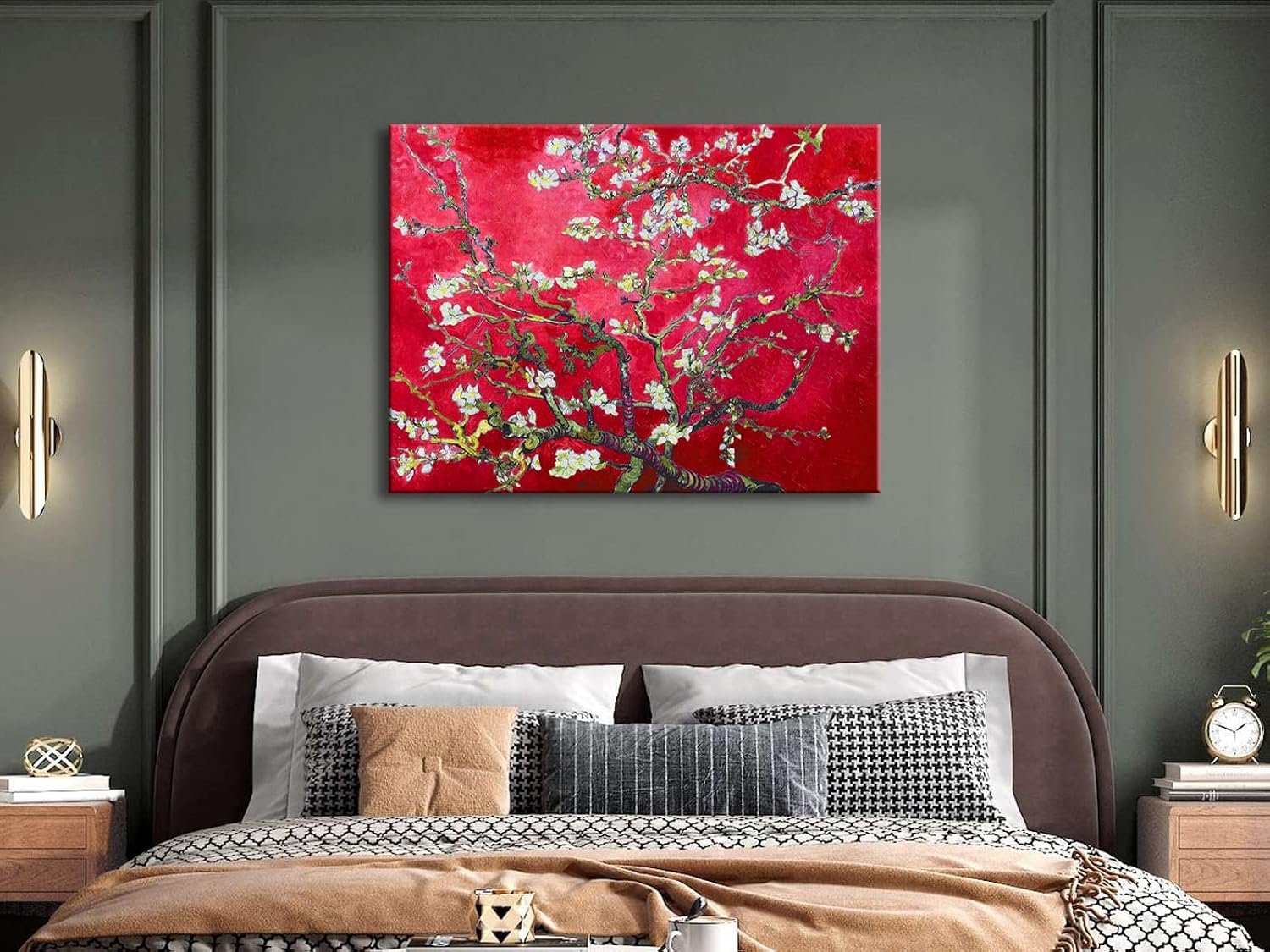 Wieco Art Large Red Almond Blossom Tree Vincent Van Gogh Paintings Reproduction Canvas Prints Wall Art for Home Decor and Wall Decor Classical Flowers Pictures Artwork