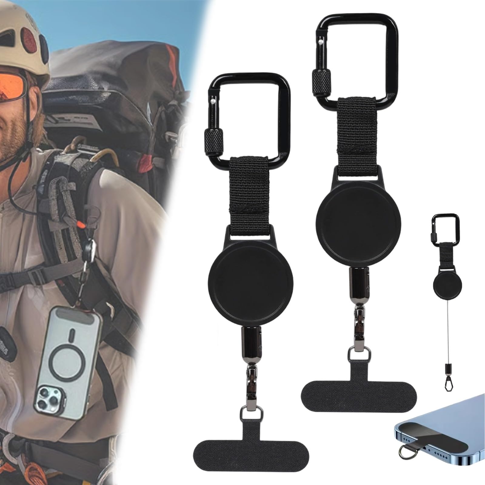 Ruhemeister Pro Unisex B Outdoor Anti-Theft Retractable Phone Lanyard, Retractable Phone Tether With Locking Carabiner For Hiking, Skiing(B)