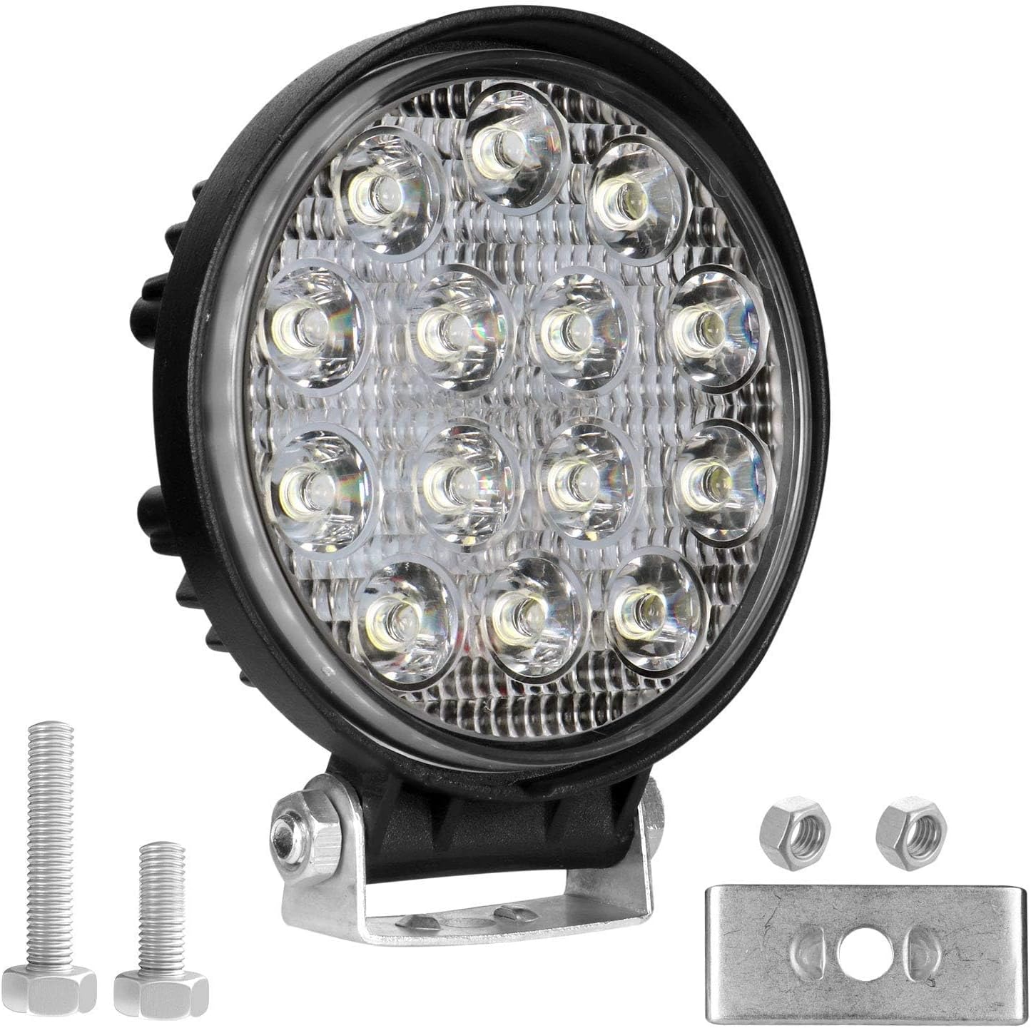AUTOFASTERS EX14RW2 14 LED Round Fog Light 4 Inches Waterproof Off Road Driving Lamp for Car and Motorcycle (42W, White Light, 1 PCS)