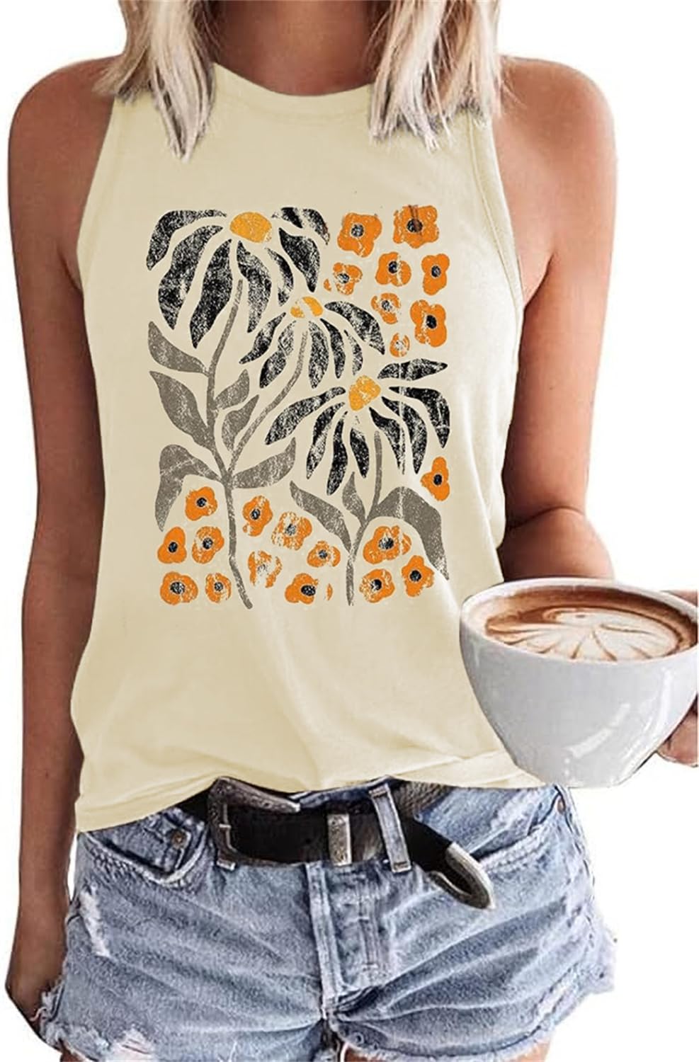 Women's Floral Tank Tops Casual Summer Cap Sleeve Sleeveless Wildflowers Floral Graphic Tees Tops
