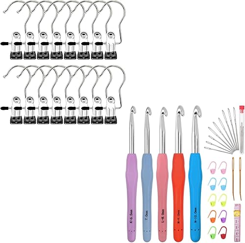 Clips para colgar botas, paquete de 16 ganchos de lavandería, clips para colgar, alfileres de ropa para armario + ganchos de ganchillo grandes,