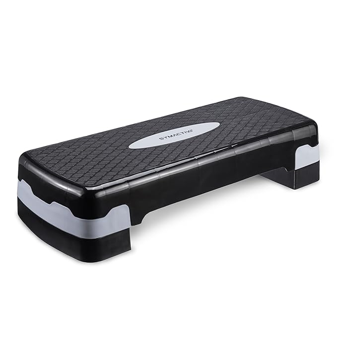 Amazon Brand - Symactive Polypropylene Adjustable Home Gym Exercise Stepper | Aerobics Stepper with Height Adjustments | Max Weight 250 Kgs | Black