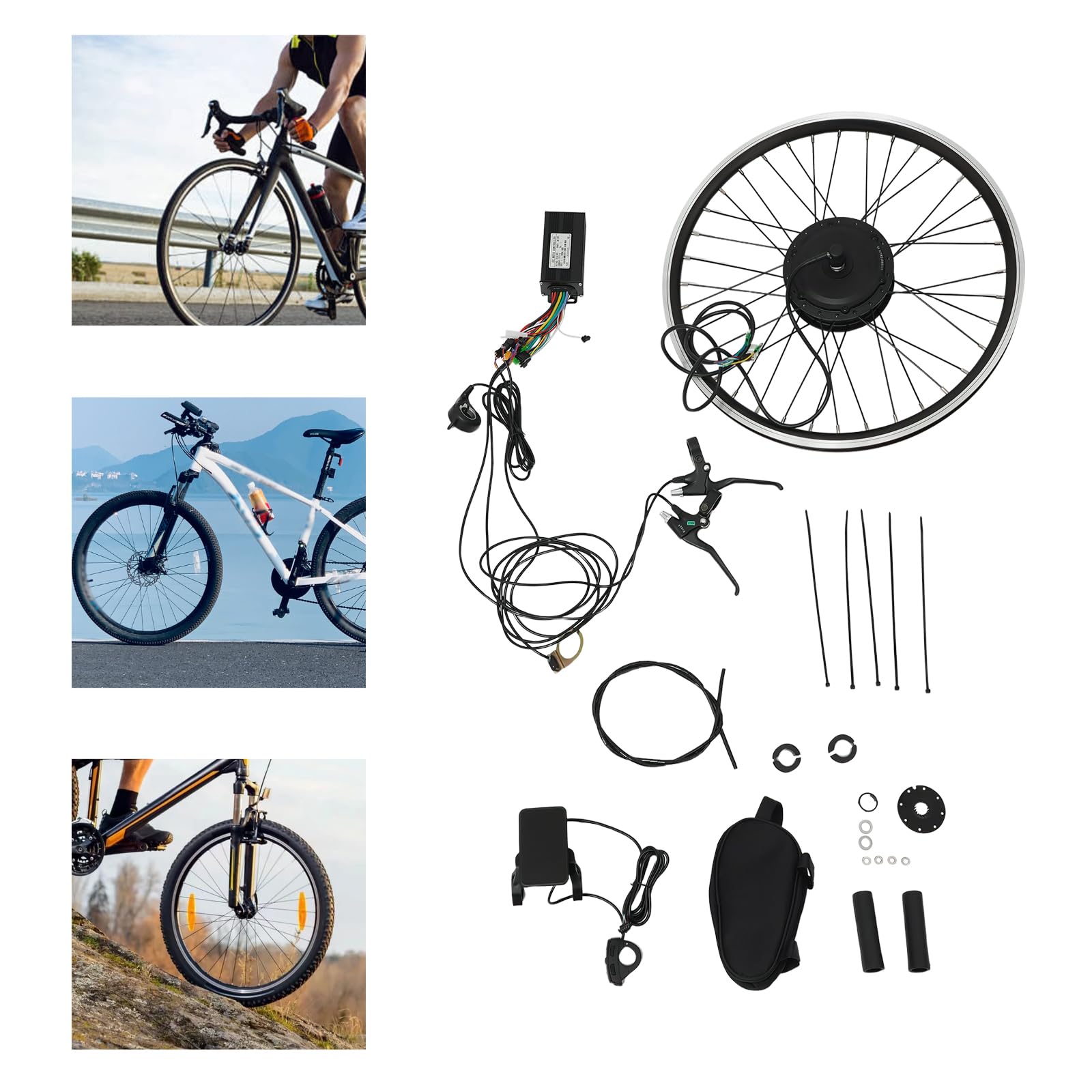 Kit de conversion de vélo électrique 36 V 500 W roue avant 24 pouces avec écran, régulateur de vitesse, capteur PAS et poignée d'accélérateur, 5 vitesses, 35 km/h, kit de conversion roue