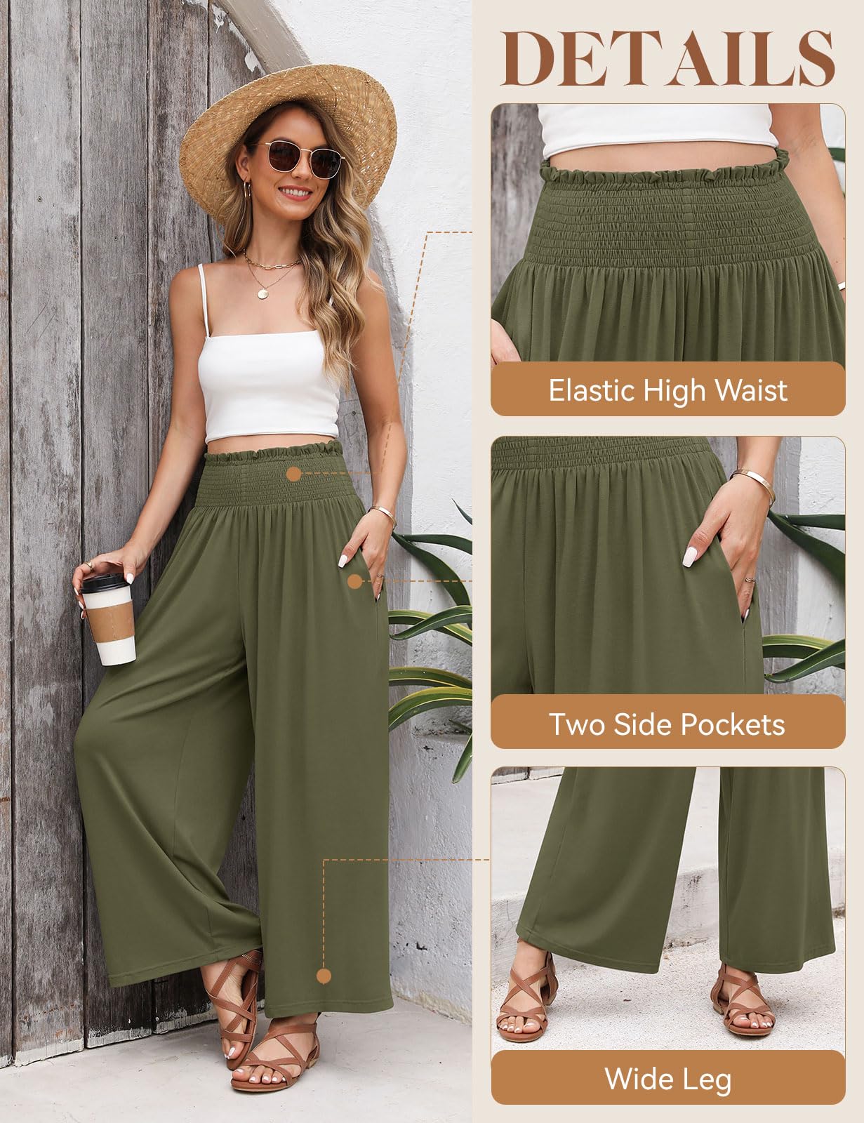 Voqeen Pantaloni Donna Estivi Pantaloni Gamba Larga Casual A Vita Alta per Donna Pantaloni Palazzo Larghi con Tasche Pantalone Donna Estivo Leggeri