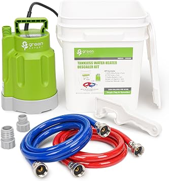Green Expert Tankless Water Heater Flushing Kit, 1/2HP High-Flow Pump 2500 GPH, 3 Gallon Locking-Lid Bucket, 26ft 3/4" GHT PVC Hoses & Wrench, Descaling Maintenance Kit Descaler Not Included