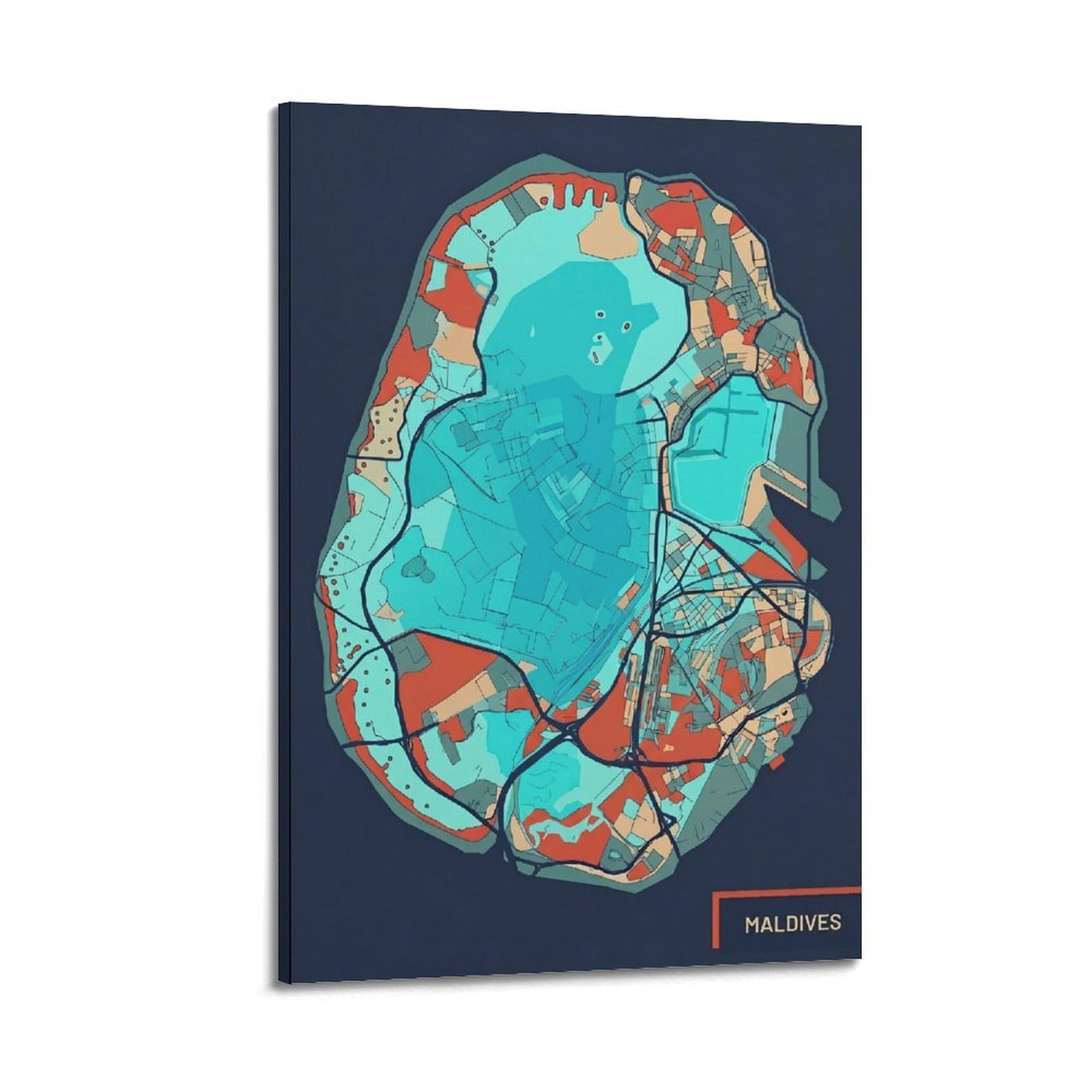 XKUGA Vintage Coastal Maldives Atoll Map Travel Poster Modern Decorative Canvas Prints - Ideal Wall Art for Family, Man Cave, Game Room, Boys & Girls Bedroom 24x36inch(60x90cm)