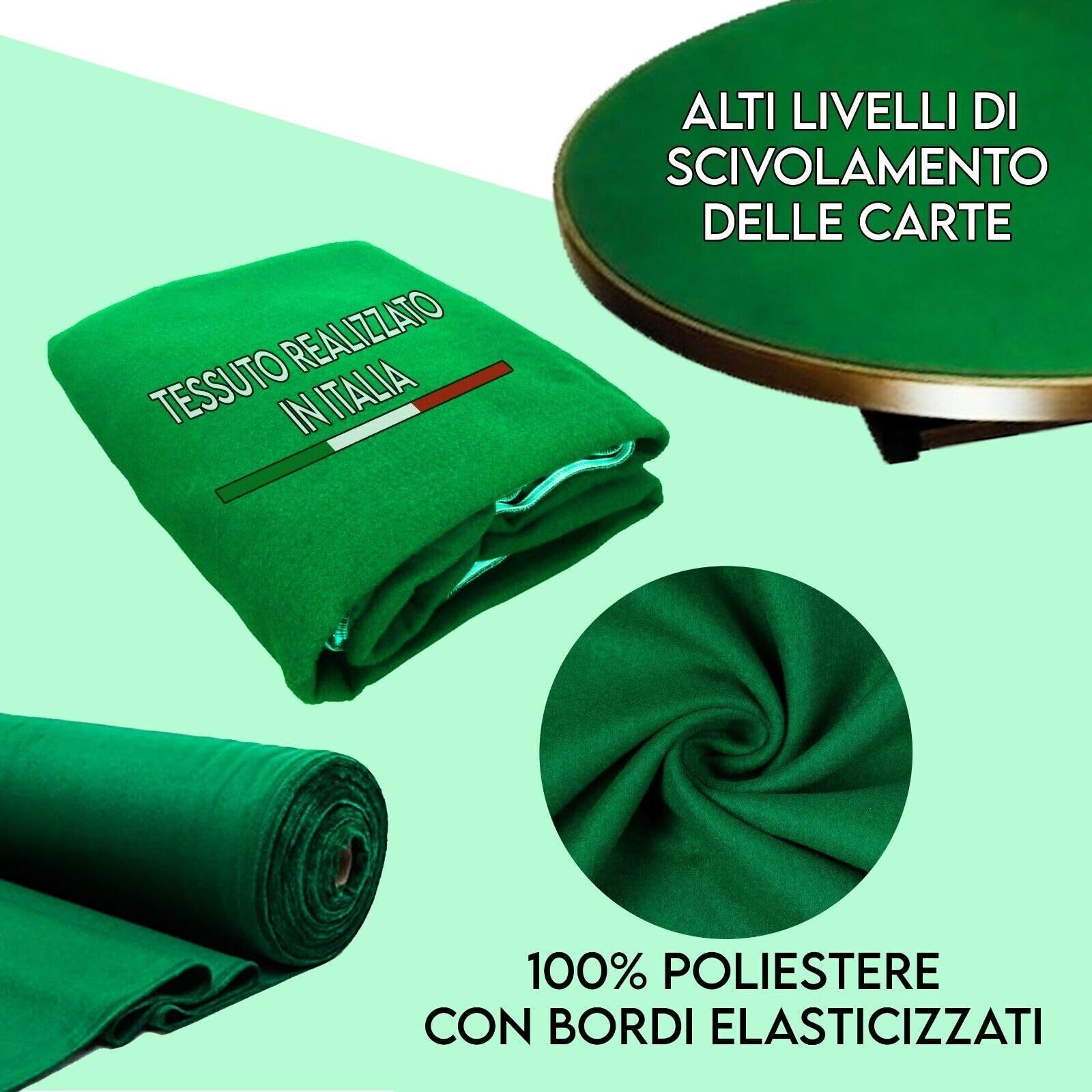 Panno Verde da Tavolo Rettangolare 140x180 cm, Tappeto in Tessuto per Giochi da Tavolo di Carte, Blackjack, Poker Texas Hold'em, Scopa, Scala 40, Ramino, Dadi, Copritavolo, Giochi di Società