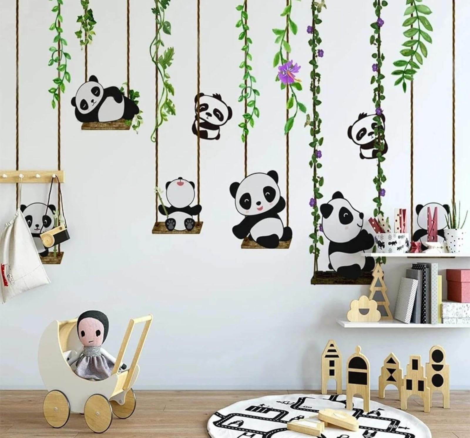 XLMING Cartoon Animals Cute Panda Swing 3D Wallpaper Luxury Home Dining Decor Paste Sofa Living Room The Wall for Bedroom Mural-350cm×256cm