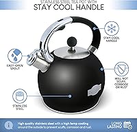 Vista 2 de Stove Top Whistling Fancy - Tetera de acero inoxidable con mango ergonómico, 2.7 cuartos de galón / 2.6 litros, color negro