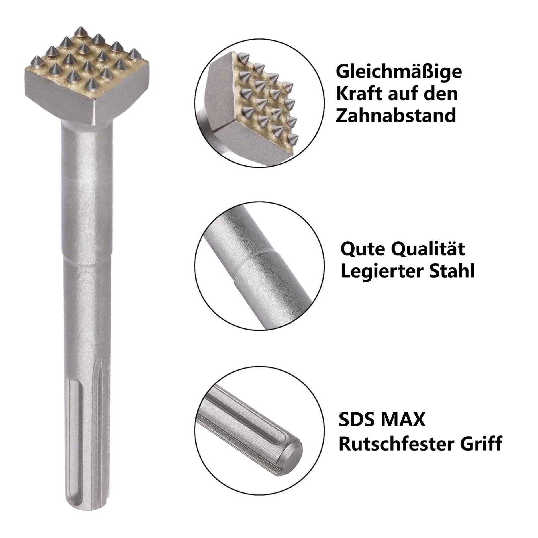 SDS MAX Scalpello per piastrelle, 216 mm, 16 denti, in metallo duro, raschietto per cemento, ardesia, ponte, muri, piastrelle in ceramica